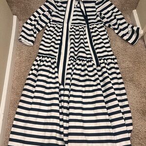 Striped Stand Collar Long Sleeve Loose Elegant Maxi Dress